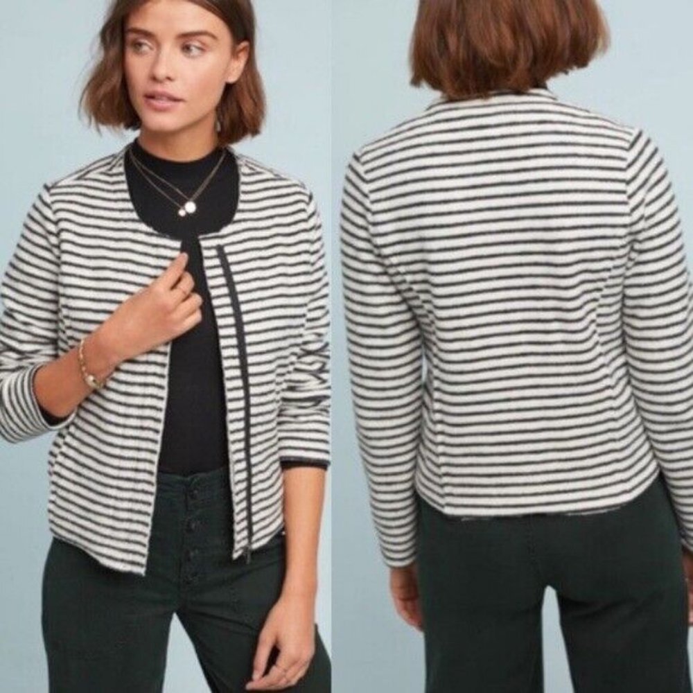 Anthropologie Dolan Striped Moto Jacket Zipper Black White Size XS Minimalist